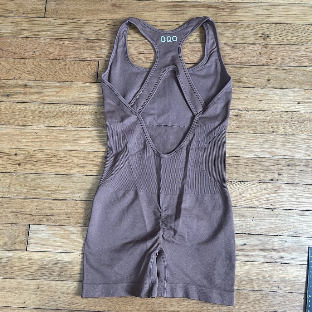 OQQ Small Chocolate Bodysuit Shorts Racer Back Stretch 3" Inseam Athleisure Gym - Picture 7 of 8